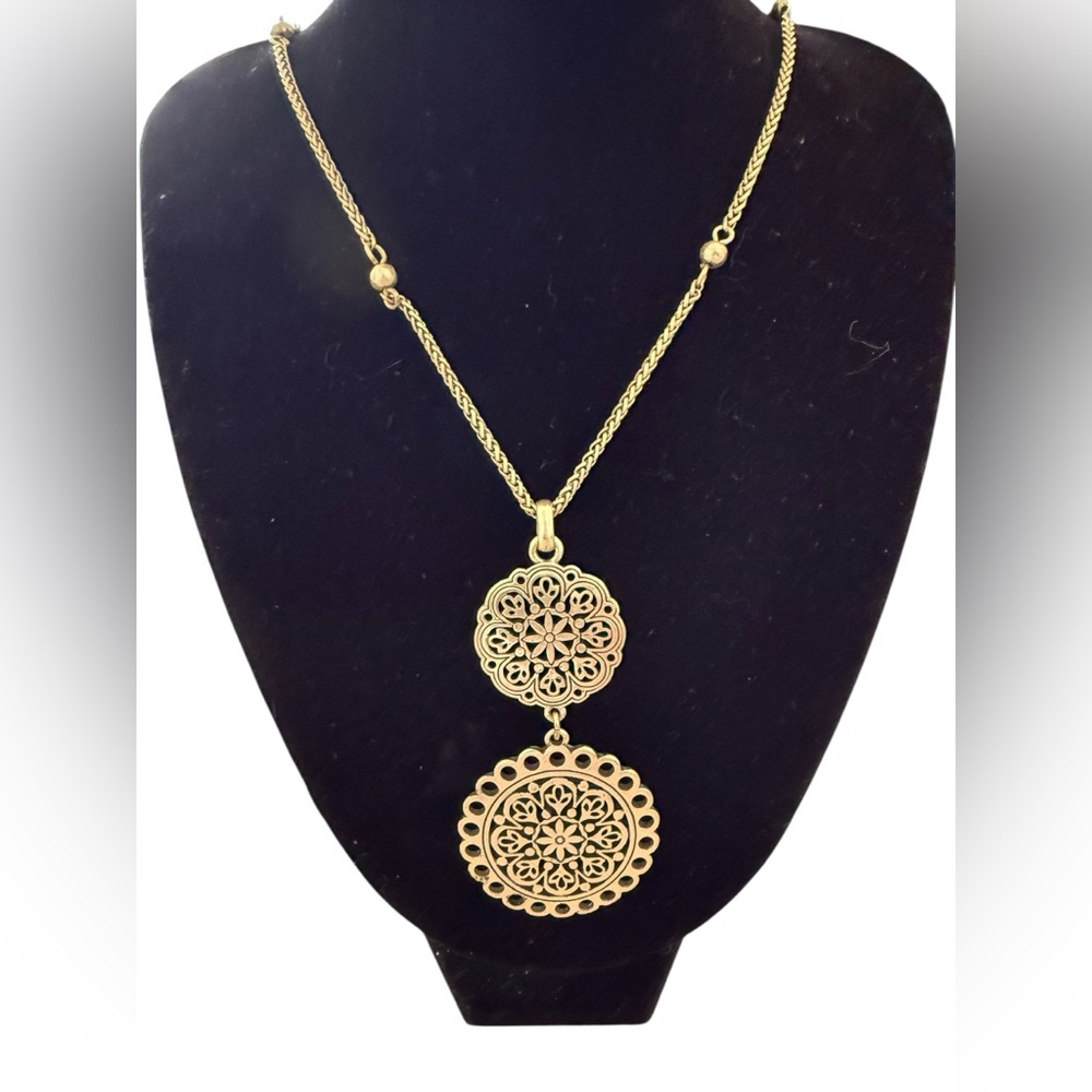 LUCKY BRAND Gold-Tone Double Disk Circle Hanging Medallion Necklace